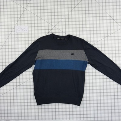 Travis Mathew Sweater Men's Size Medium Navy Blue Colorblock Crewneck Golf - Image 5