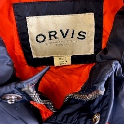 Orvis Down Puffer Vest Men's Size XL Navy Blue Orange Lined Full Zip - Image 5