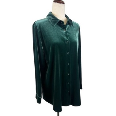 Soft Surroundings Velvet Tunic Button Up Shirt Top Green Long Sleeve Size Large - Image 3