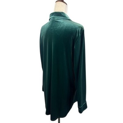 Soft Surroundings Velvet Tunic Button Up Shirt Top Green Long Sleeve Size Large - Image 4