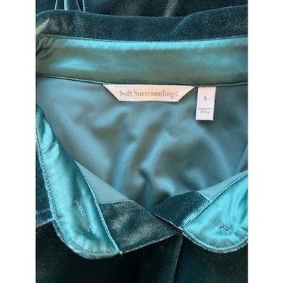 Soft Surroundings Velvet Tunic Button Up Shirt Top Green Long Sleeve Size Large - Image 5