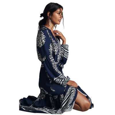 Anthropologie Tiered Button Down Maxi Dress Paisley Long Sleeve Boho Size XS - Image 2