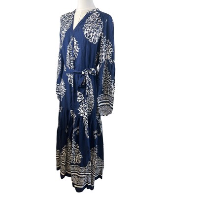 Anthropologie Tiered Button Down Maxi Dress Paisley Long Sleeve Boho Size XS - Image 6