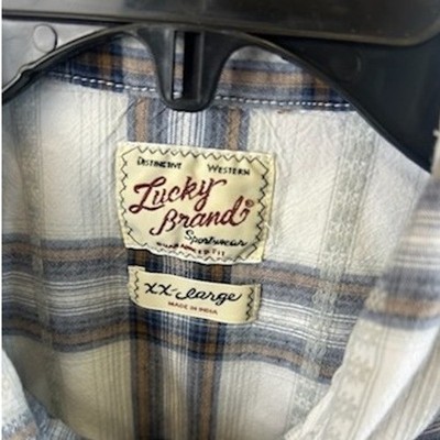 Lucky Brand Western Plaid Pearl Button Short Sleeve Shirt Men's Size XXL - Image 4