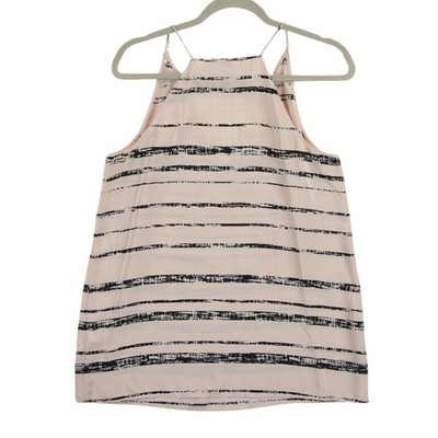 Vince Camisole 100% Silk Blouse Top Women's Size Medium Pink Black Stripe V Neck - Image 3