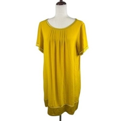 Maeve Anthropologie Short Sleeve Flowy Shift Dress Yellow Gold Fall Size Small