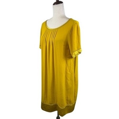 Maeve Anthropologie Short Sleeve Flowy Shift Dress Yellow Gold Fall Size Small - Image 2