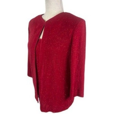 Alex Evenings Red Metallic Camisole & Jacket Set Holiday Size Medium Petite MP - Image 2