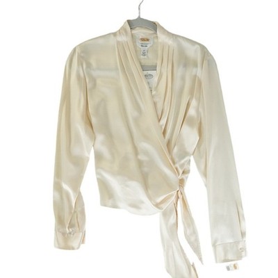 New Talbots Pure 100% Silk Blouse Women's Size 12 Cream Ivory Wrap Side-Tie - Image 2