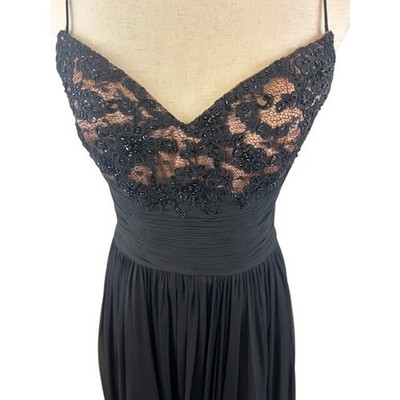 Vintage Jovani New York Black Beaded Lace Silk Chiffon Maxi Formal Dress Size 6 - Image 2