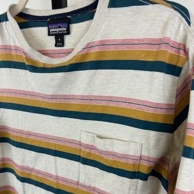 Patagonia Men's Size Small Organic Cotton Striped Pocket T Shirt Top - Image 3