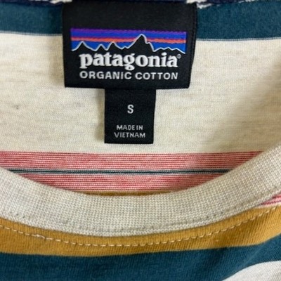 Patagonia Men's Size Small Organic Cotton Striped Pocket T Shirt Top - Image 4