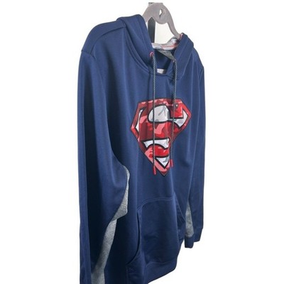 Superman Men's Size Medium Navy Blue Hoodie Camo Logo Athletic Sweatshirt - Image 2