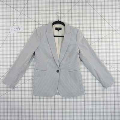J.Crew Seersucker Blazer Women's Size 6 Blue White Striped Single Button Jacket - Image 8