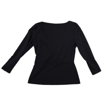 Ann Taylor Wrap Top Women's Size Medium Navy Pinstripe Ribbed Blouse Career - Image 3