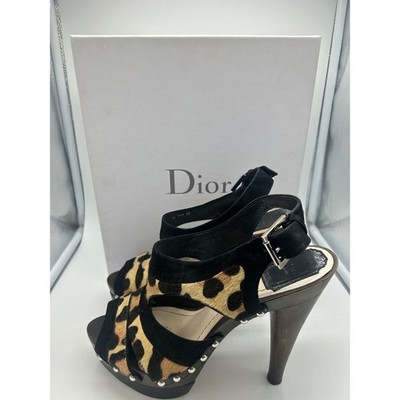 Dior Leopard Print Heels Suede Leather Platform Sandals Size 38 $1,295 - Image 8
