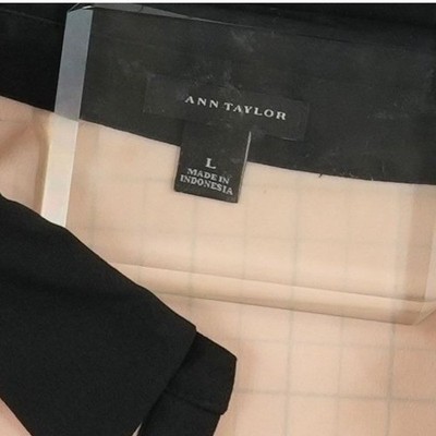 Ann Taylor Colorblock Blouse Women's Size Large Black Peach Cream Collared Y2K - Image 4