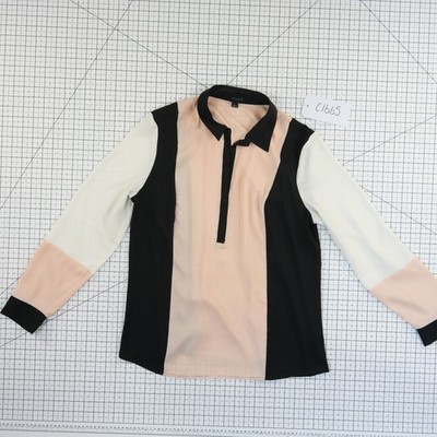 Ann Taylor Colorblock Blouse Women's Size Large Black Peach Cream Collared Y2K - Image 7