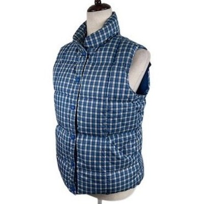 Lands' End Blue Plaid Check Down Puffer Vest Button Women's Size Small - Image 2