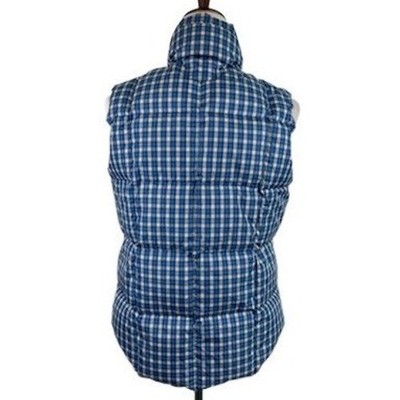 Lands' End Blue Plaid Check Down Puffer Vest Button Women's Size Small - Image 3