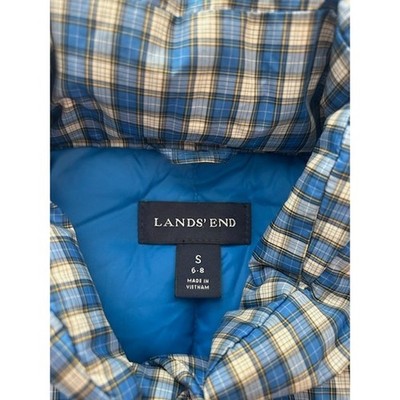 Lands' End Blue Plaid Check Down Puffer Vest Button Women's Size Small - Image 4