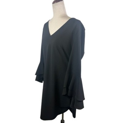 Stunning Vince Camuto Black Bell Sleeve V-Neck Party Dress Size Large - Image 2