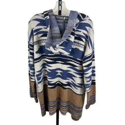 ii Sisters Hooded Blue Aztec Print Open Cardigan Sweater Western Size Medium - Image 2