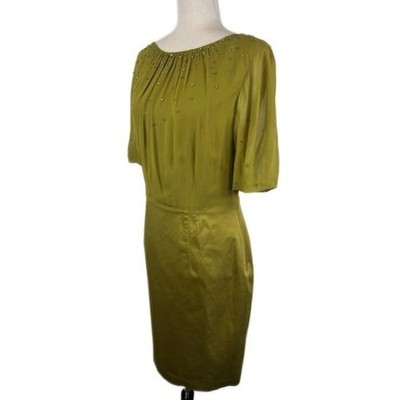 Boden Sheer Sleeve Beaded Dress Chartreuse Green Party Cocktail Size US 12 R - Image 2