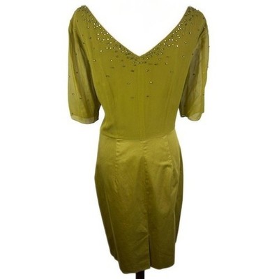 Boden Sheer Sleeve Beaded Dress Chartreuse Green Party Cocktail Size US 12 R - Image 4