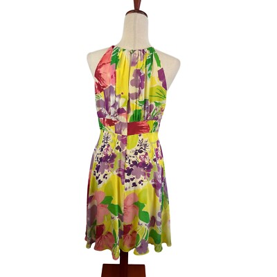 Y2K Madison Floral Halter Dress 100% Silk Flower Accent Party Cocktail Size 8 - Image 3