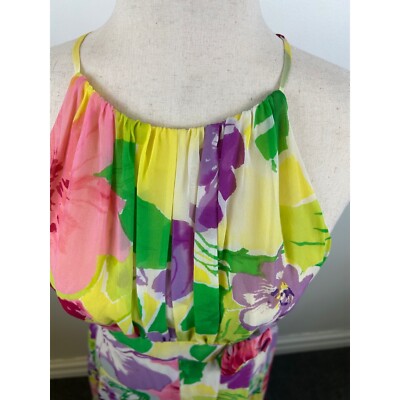 Y2K Madison Floral Halter Dress 100% Silk Flower Accent Party Cocktail Size 8 - Image 6