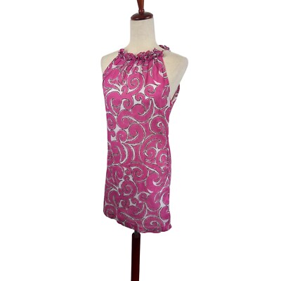 Milly Halter Top Pink Swirl Sleeveless Ruffle Neck Party Dress Size 4