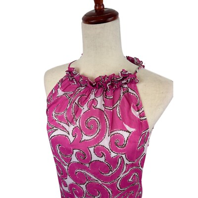 Milly Halter Top Pink Swirl Sleeveless Ruffle Neck Party Dress Size 4 - Image 2