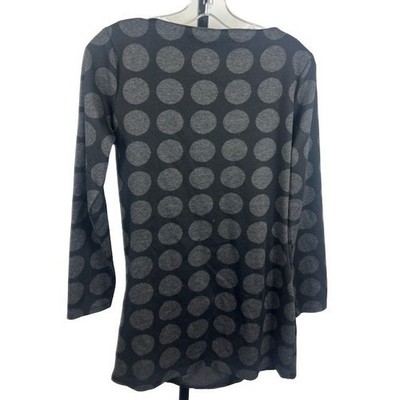 Ann Taylor Women's Size Medium Black Gray Polka Dot Boat Neck Long Sleeve Ruched - Image 2