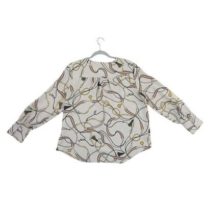 Ann Taylor Equestrian Blouse Women's Size Large White Chain Belt Print Too - Image 3