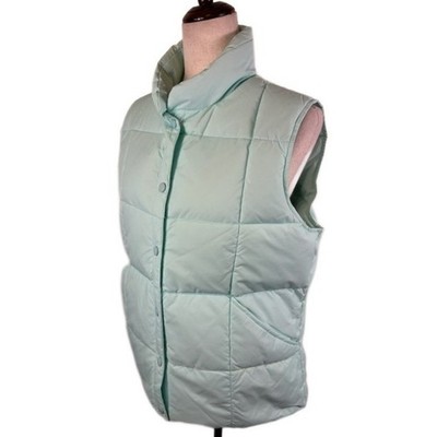 Lands' End Down Puffer Vest Women's Aqua Blue Quilted Size Medium 10-12 - Image 2