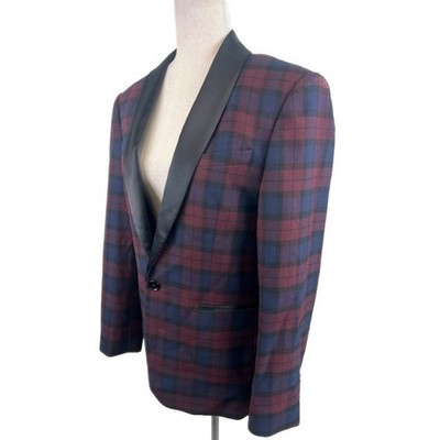 Vintage Express Slim Fit Plaid Blazer Black Tie Tuxedo Jacket Men's Size 36S - Image 2