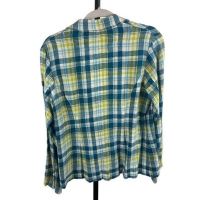 Pendleton Blazer Women's Size Medium Plaid Button Blazer Blue Yellow Linen Blend - Image 2