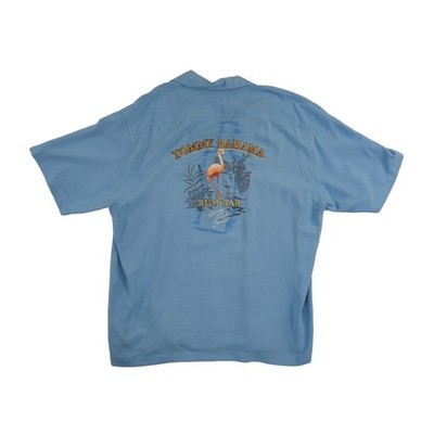 Tommy Bahama Men's Size XL Blue Silk Camp Shirt Rum Bar Flamingo Print - Image 2