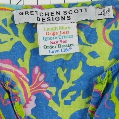 Gretchen Scott Designs Blouse Tunic Top Women's Large Blue Octopus Sea Cotton - Image 4