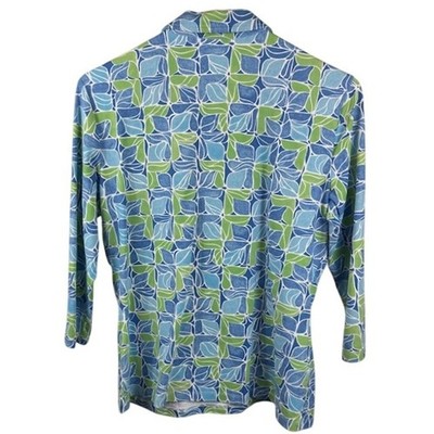 J.McLaughlin Blue Green Leaf Print 3/4 Sleeve Shirt Top Blouse Size Medium - Image 2