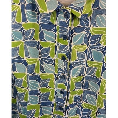 J.McLaughlin Blue Green Leaf Print 3/4 Sleeve Shirt Top Blouse Size Medium - Image 3