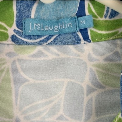 J.McLaughlin Blue Green Leaf Print 3/4 Sleeve Shirt Top Blouse Size Medium - Image 4
