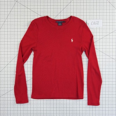 Ralph Lauren Sport Shirt Women's Size Large Red Ribbed Cotton Long Sleeve - Image 7