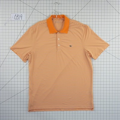 Vineyard Vines Men's Size Large Orange White Striped Performance Polo Shirt - Image 7