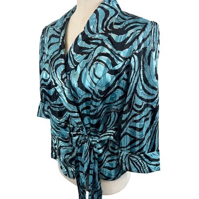 Alex Evenings Petite Wrap Top Teal Black Zebra Print 3/4 Sleeve Size MP - Image 2