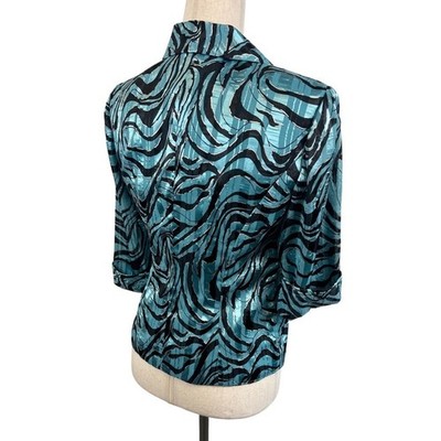 Alex Evenings Petite Wrap Top Teal Black Zebra Print 3/4 Sleeve Size MP - Image 3