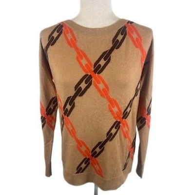 Talbots Women's Chain Print Knit Sweater Brown Orange Long Sleeve Size Small - Image 2