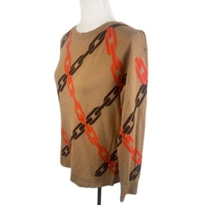 Talbots Women's Chain Print Knit Sweater Brown Orange Long Sleeve Size Small - Image 3