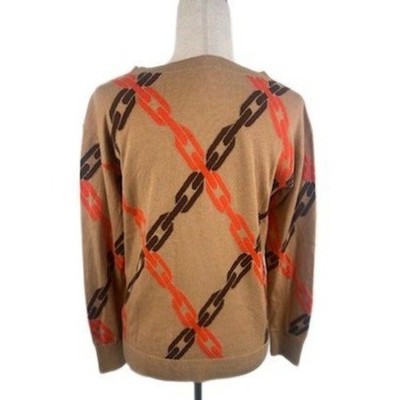 Talbots Women's Chain Print Knit Sweater Brown Orange Long Sleeve Size Small - Image 4